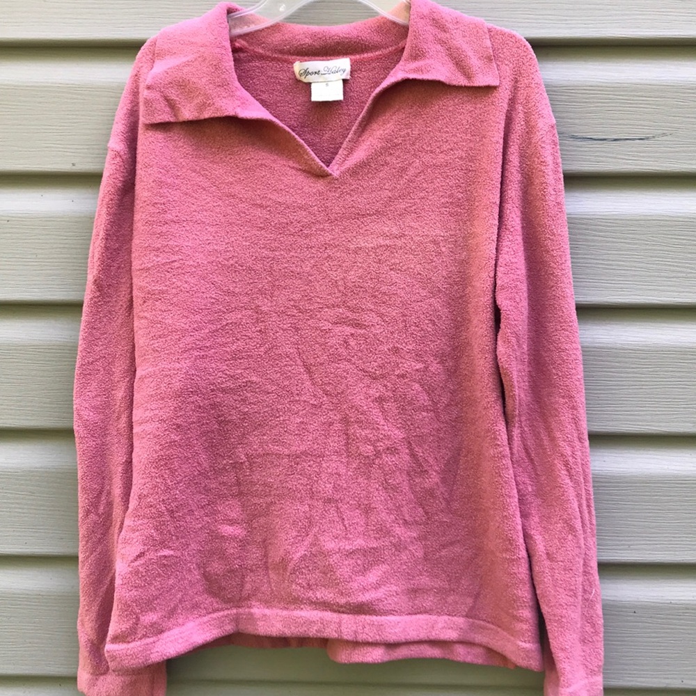 Pink Boucle Knit Collared Pullover Top